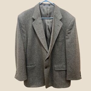 Towncraft Herringbone Blazer Mens 46R Brown Wool Lambswool Sport Coat Vintage
